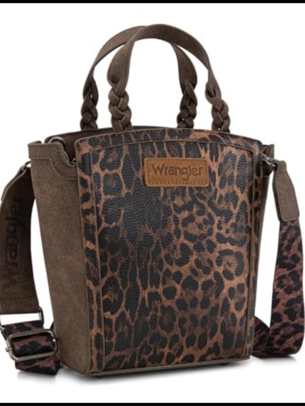 Wrangler Leopard Print Satchel Crossbody Bag Braided Top Handle Purse